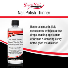 SuperNail Polish Thinner gel-and-lacquer-compatibility ensures easy use across traditional and gel formulas.
