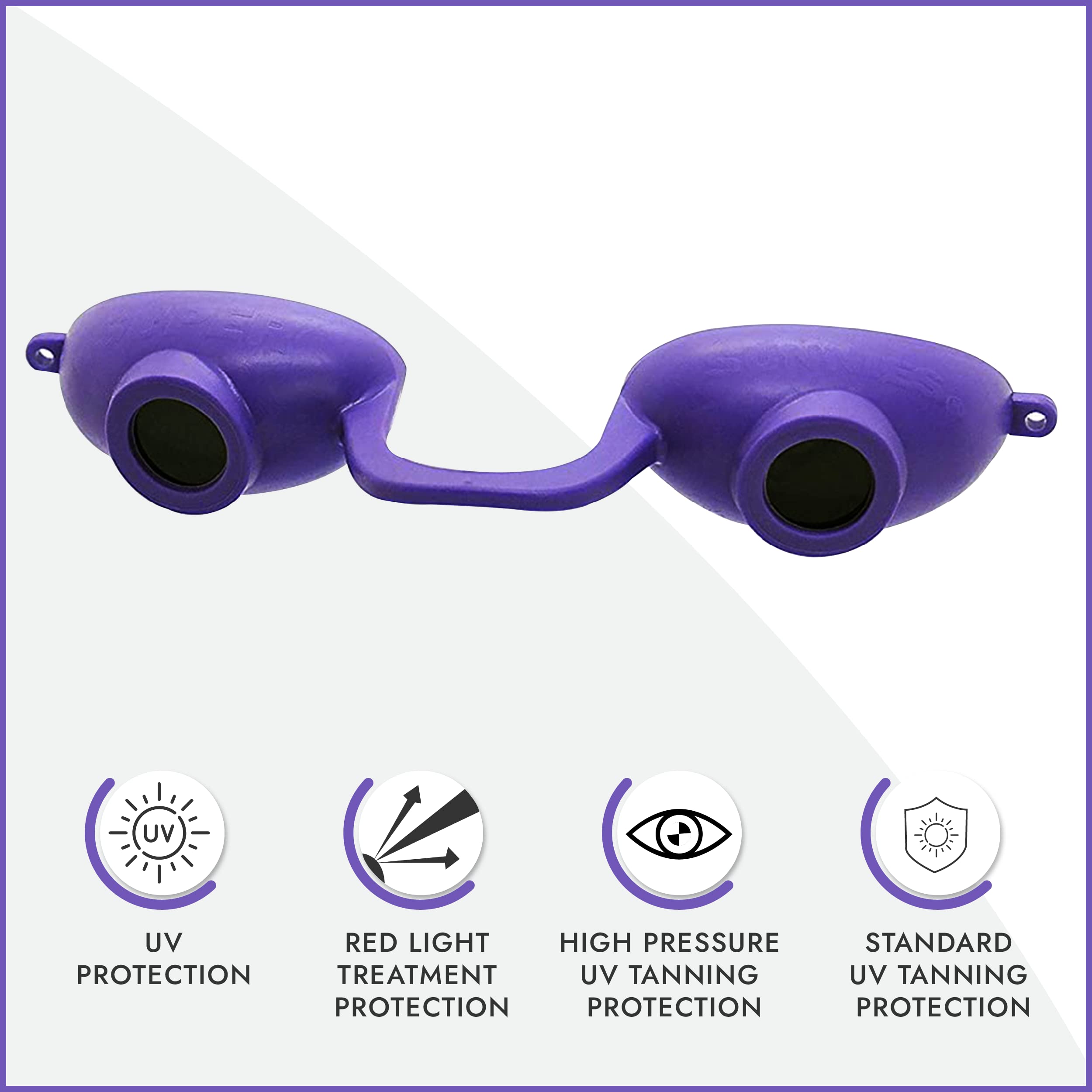 Super Sunnies Evo purple tanning goggles ideal for red light therapy sessions.