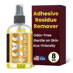Supertape SAS Adhesive Remover bottle closeup highlights professional-grade cleaning power.