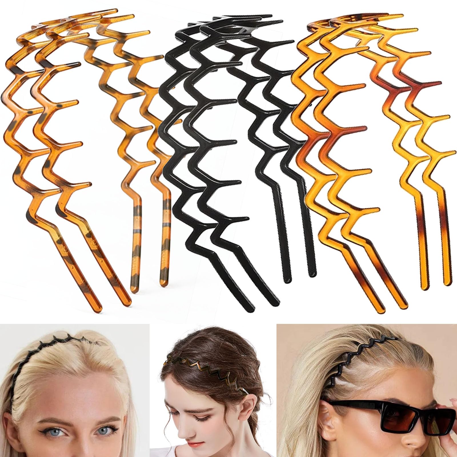 Supgoodom diadema zigzag negro clásico con dientes para sujetar el cabello