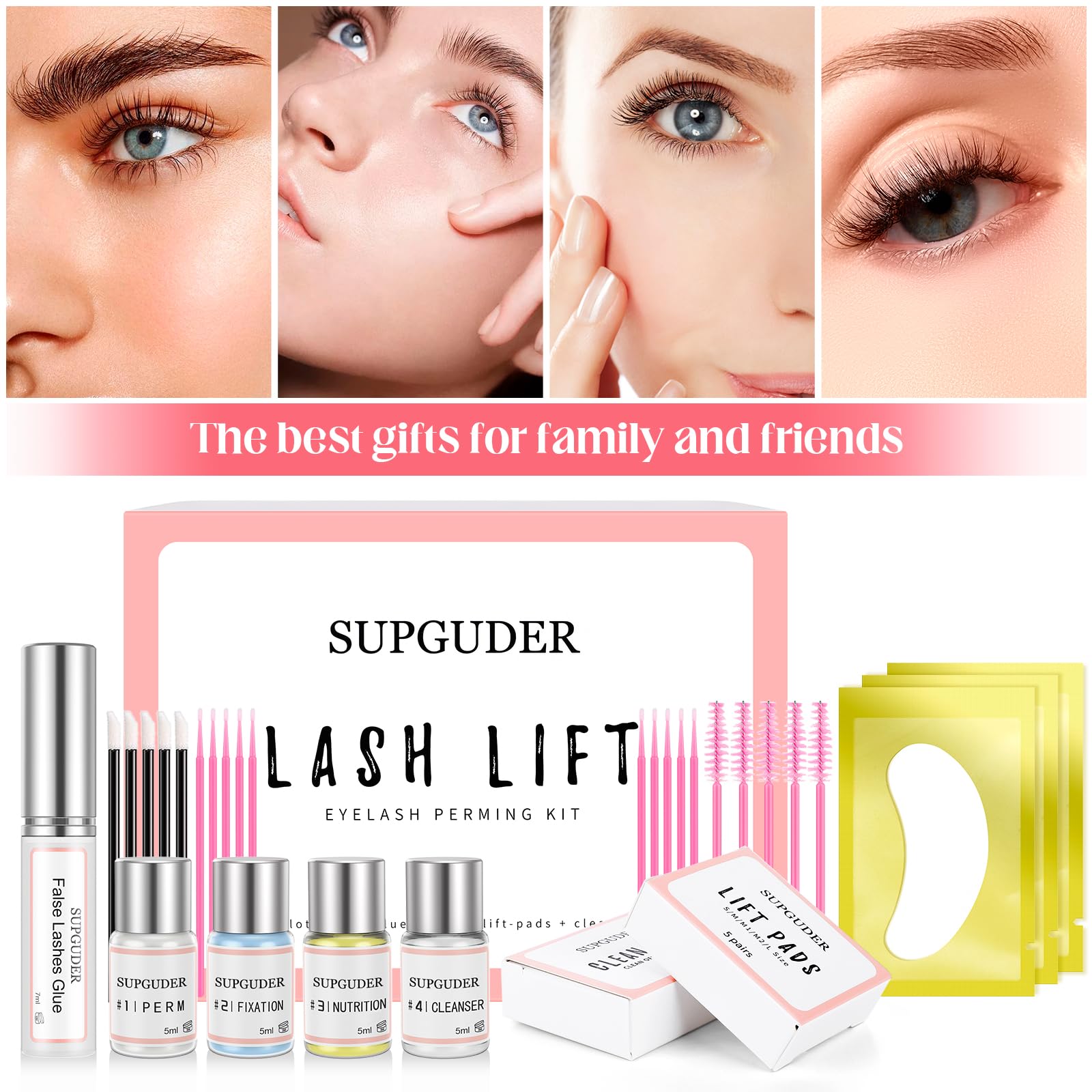 SUPGUDER naturally curled lashes without makeup look.