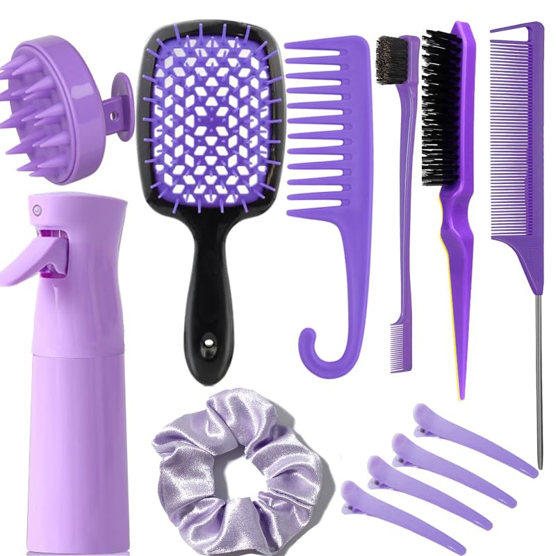 SUPHOUSE 12-piece hair brush set with spray bottle for easy styling and detangling