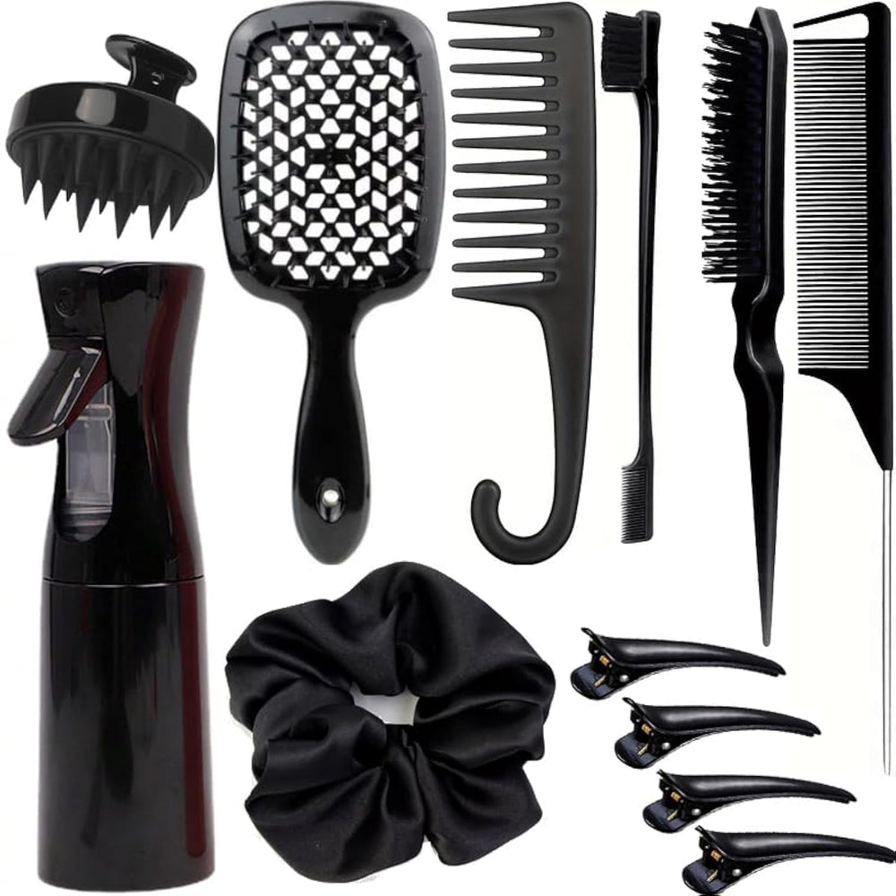 SUPHOUSE 12pc brush set with detangler for gentle styling on all hair types.