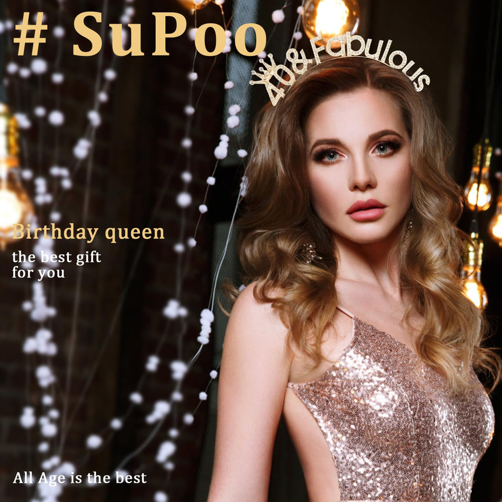 SuPoo gold diamond tiara with rhinestones adding sparkle to celebrations.
