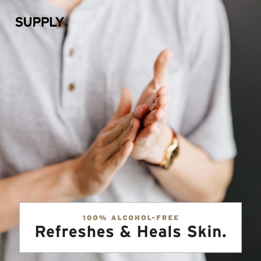 Alcohol-free formula of Supply Healing Post Shave supports gentle post-shave care.