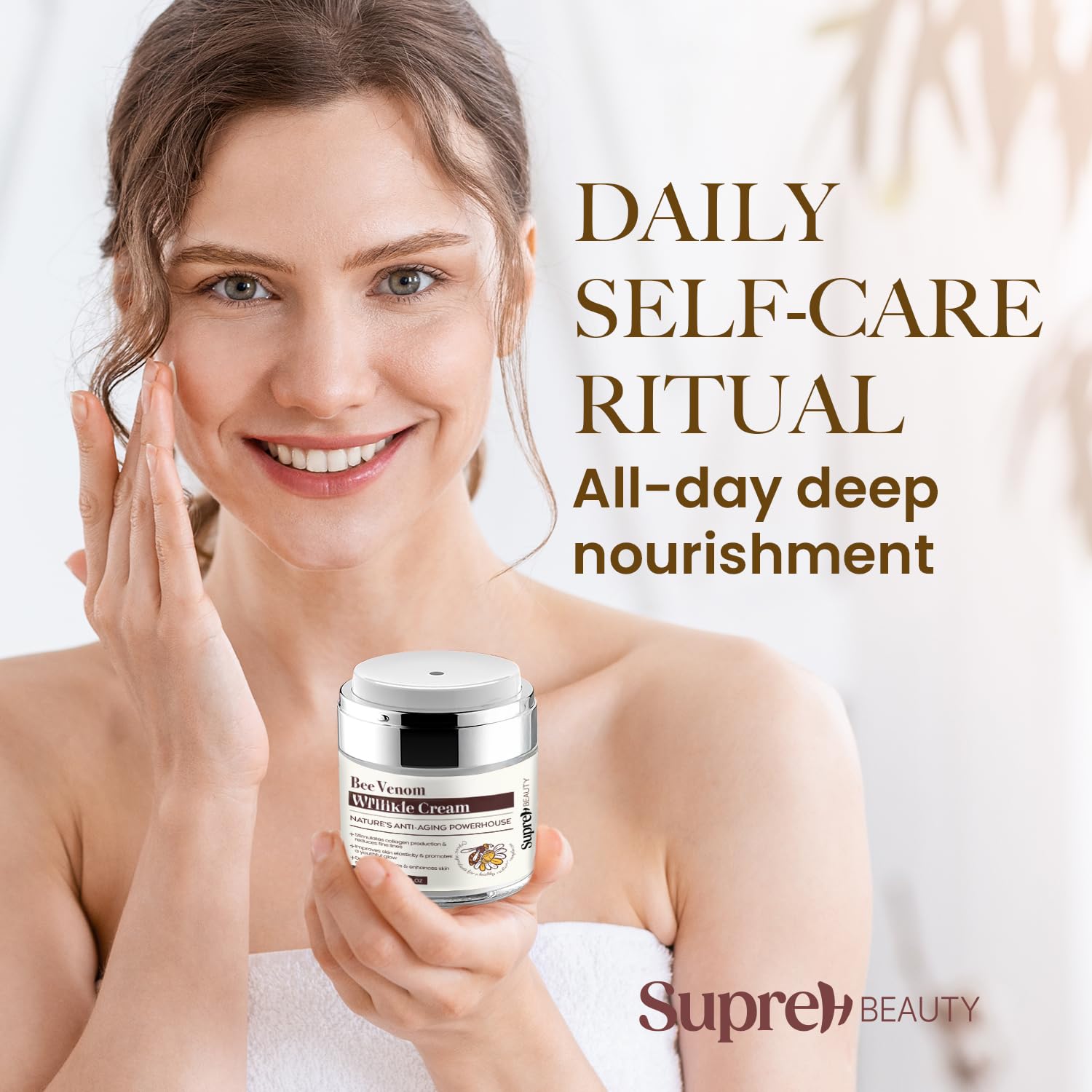 Texture swatch of SupreH Bee Venom Cream Wrinkle Filler showing smooth, fast-absorbing formula