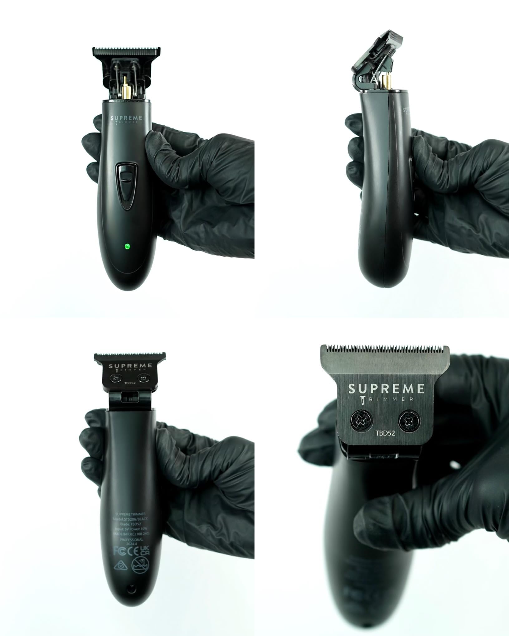 Supreme Trimmer on charging stand with USB cable showing flexible charging options