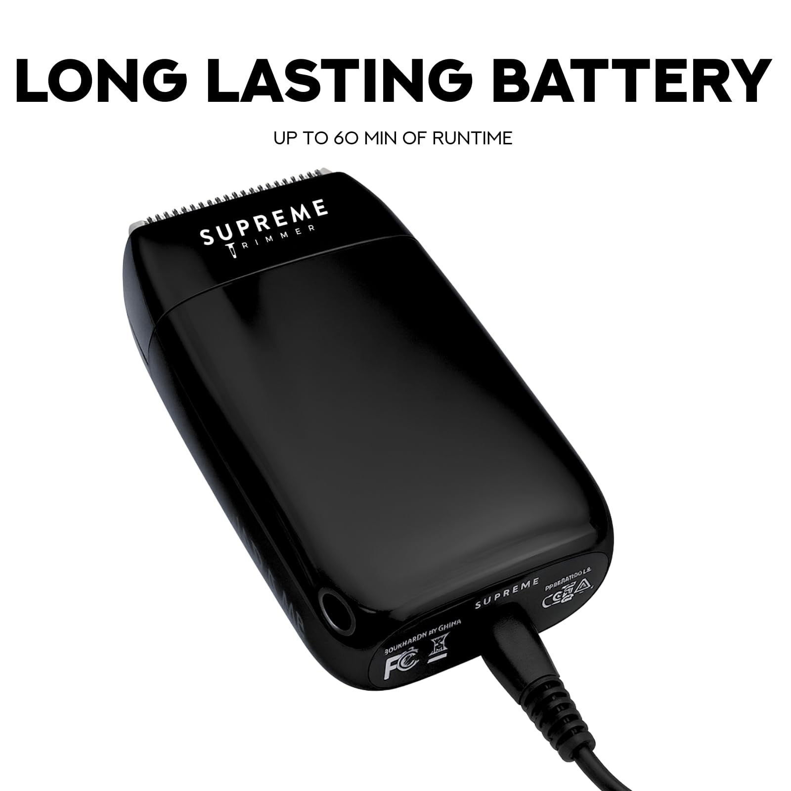 Supreme Trimmer Crunch Lite accessories laid out with brush USB cable and travel pouch for complete kit