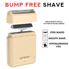 Supreme Trimmer Solo Lite foil head closeup reveals precise shaving surface.