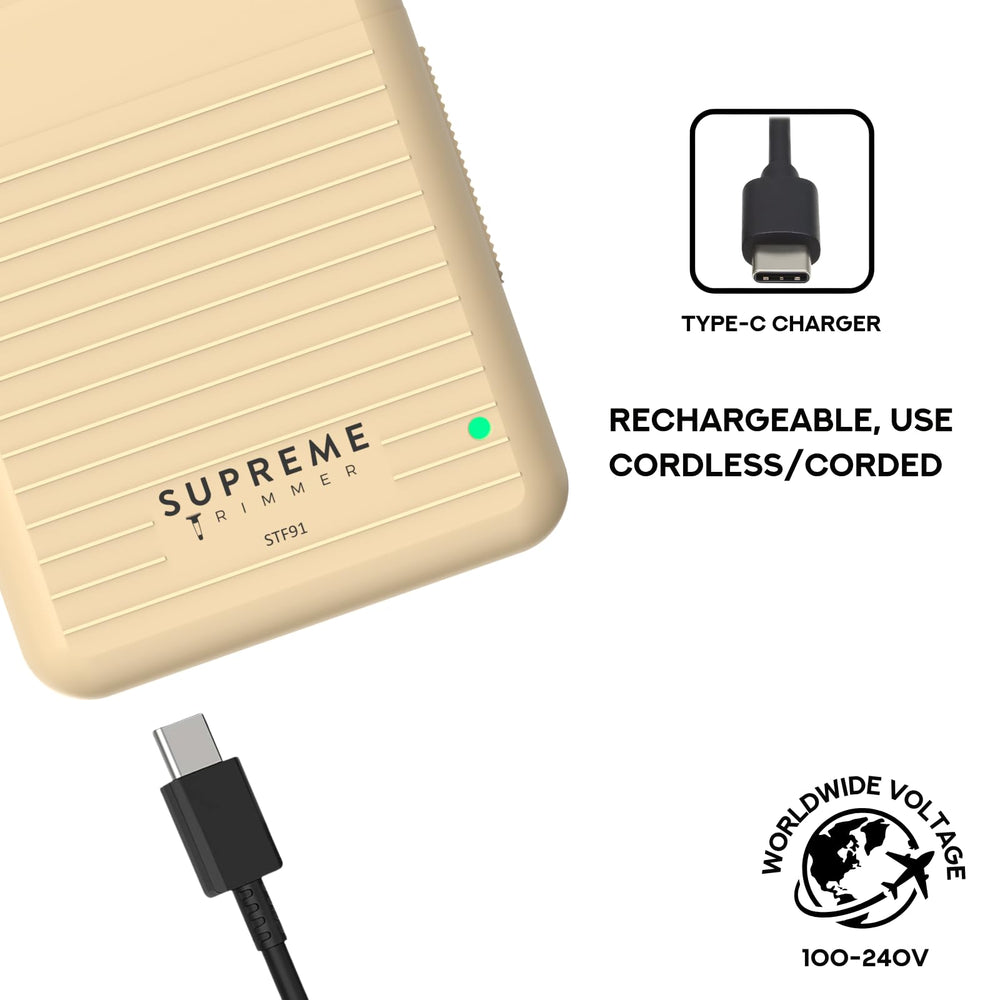 Supreme Trimmer Solo Lite LED indicator demonstrates battery status at a glance.