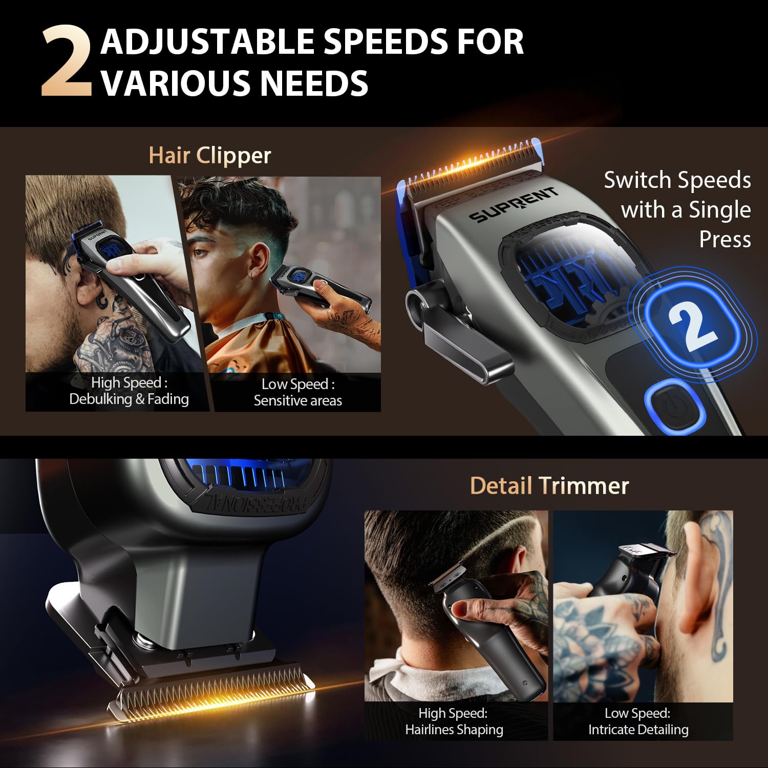 SUPRENT adjustable blade from 0.5 to 3.5 mm for precise detailing.