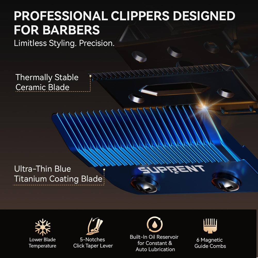 SUPRENT cordless clipper featuring a 10000 RPM motor for fast performance.