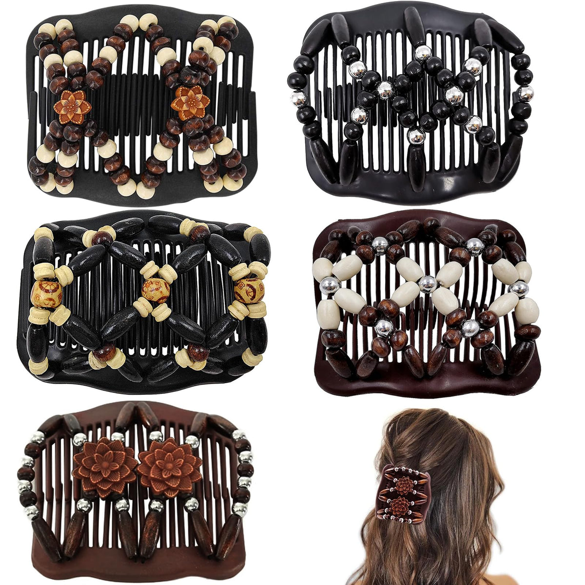 Suptizizkz stretchy double comb clip side view shows flexible grip for daily styling
