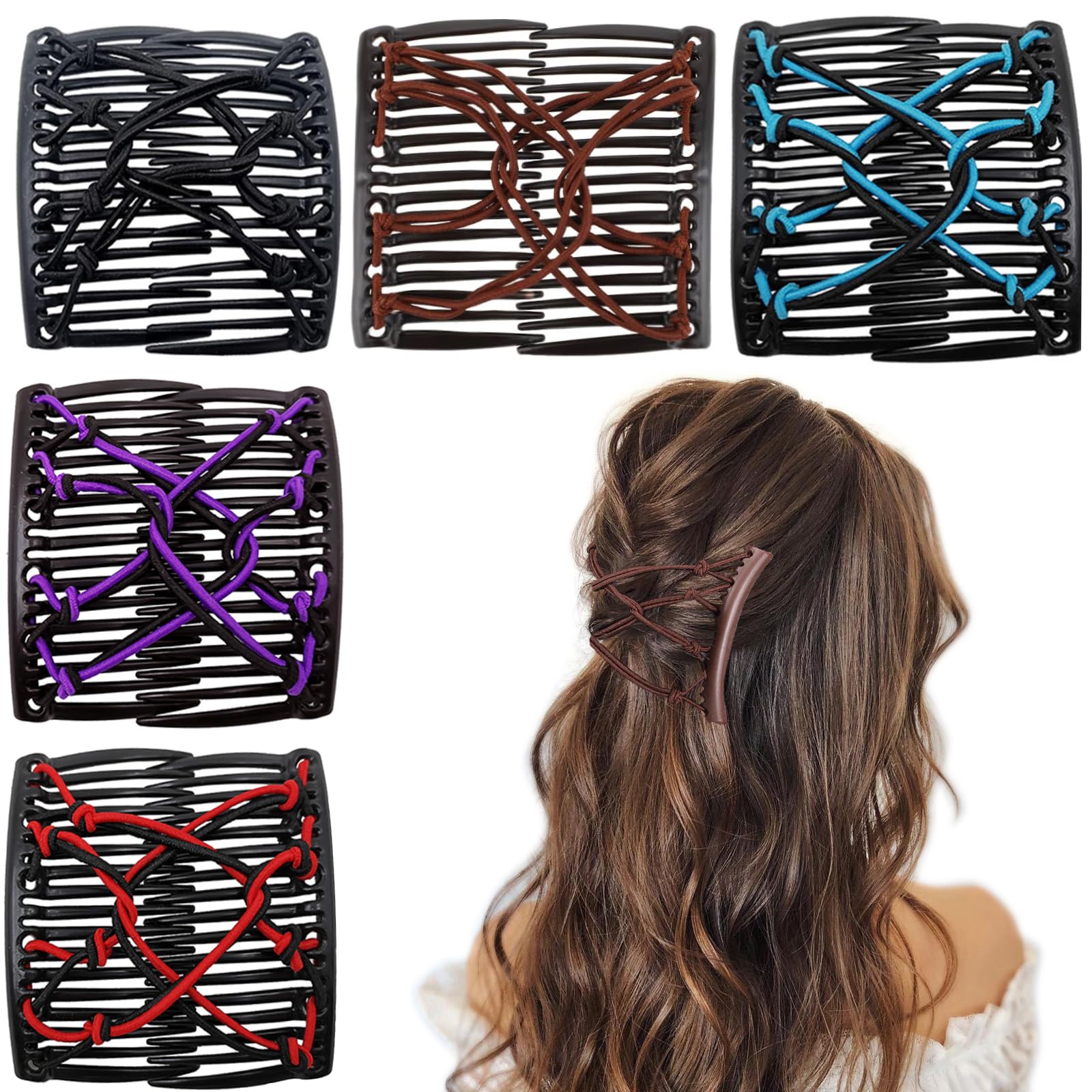 Suptizizkz stretchy hair comb pack—five pieces, no crease, easy daily styling.