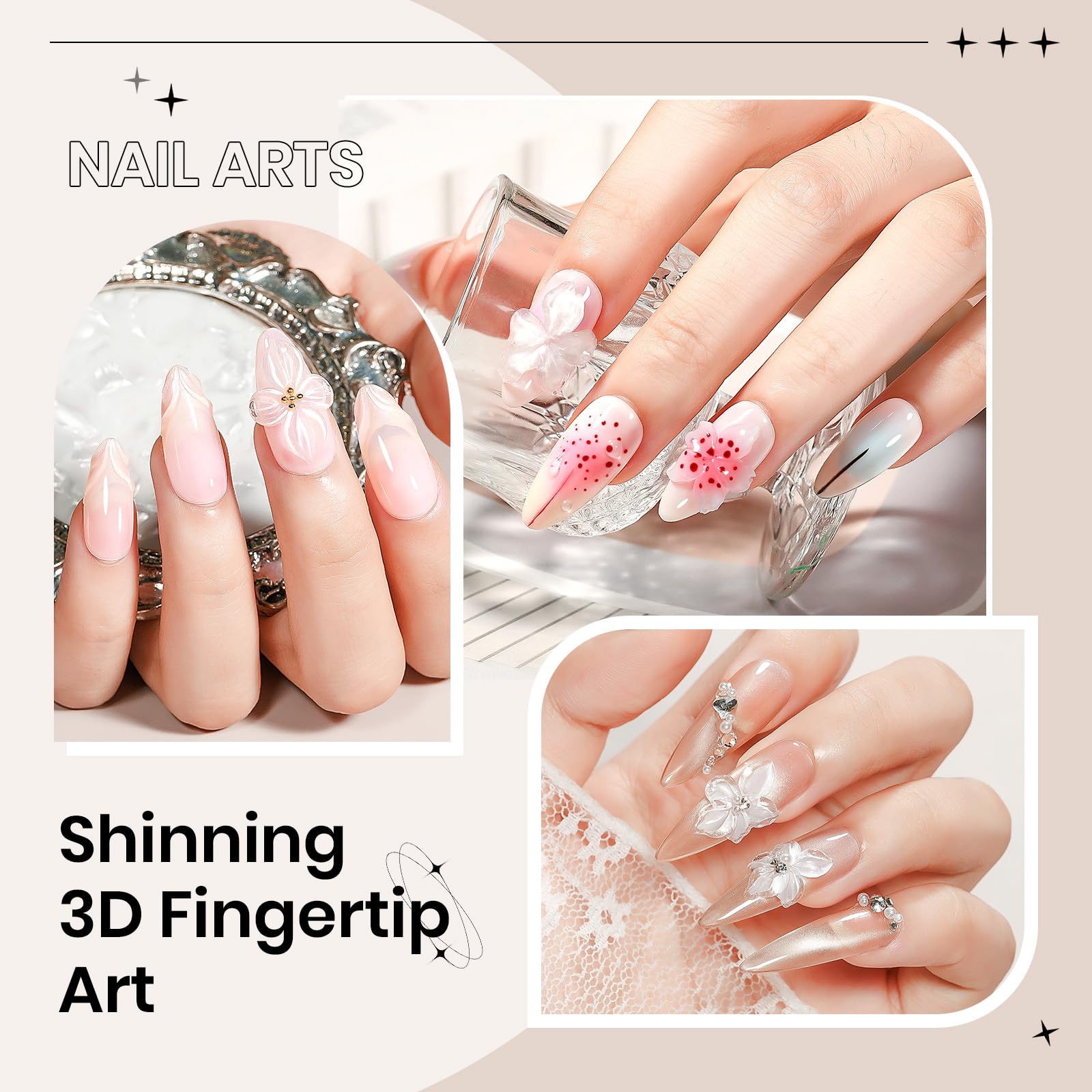 SUPWEE Gel 3D para uñas, decoraciones grandes para un diseño destacado