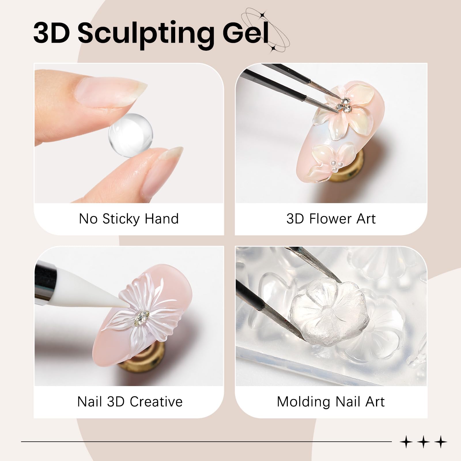 SUPWEE Gel 3D para uñas, escultura de piezas duras sin goteos