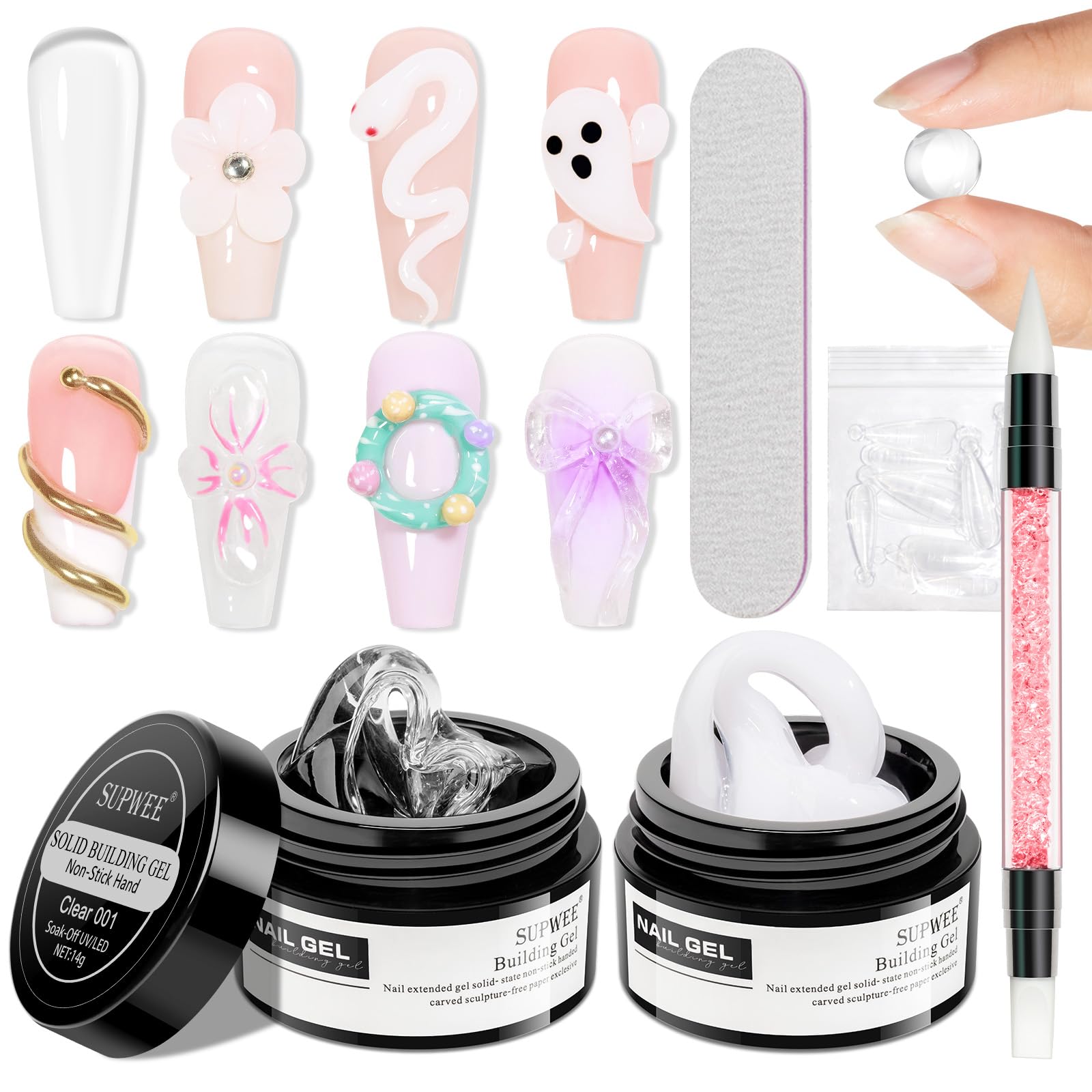 SUPWEE Gel Builder transparente en aplicación suave para uñas extendidas