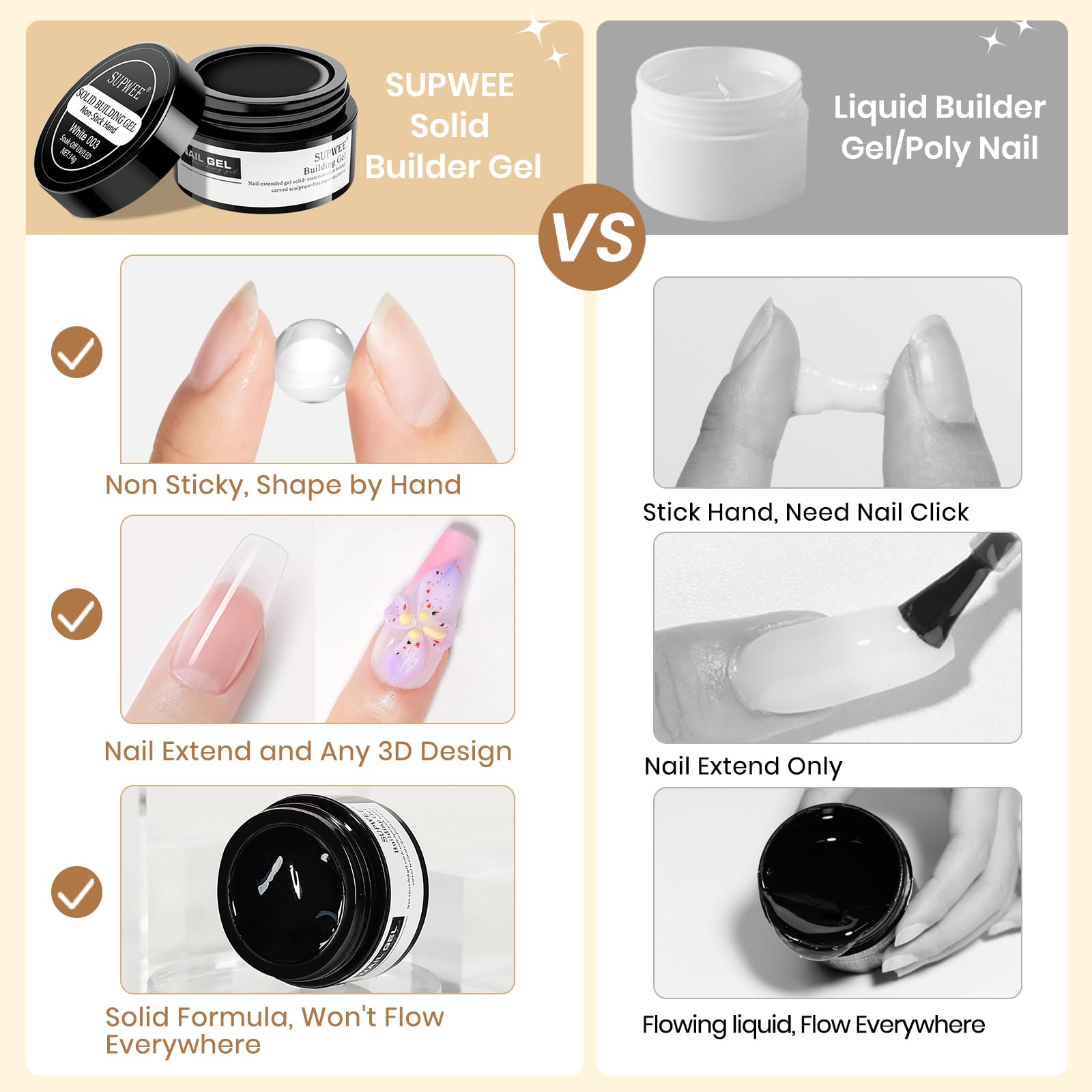 SUPWEE solid 3D hard gel with non-stick formula for smooth sculpting