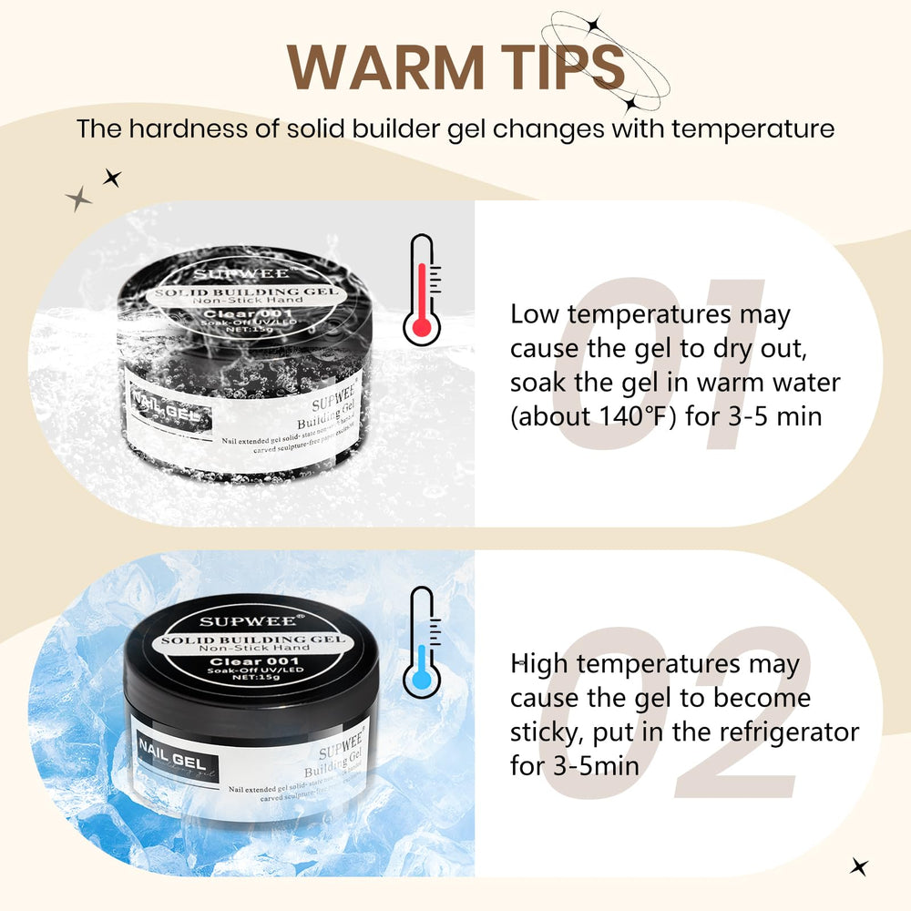 Warm tips guide for patterns and curing times with hard gel.