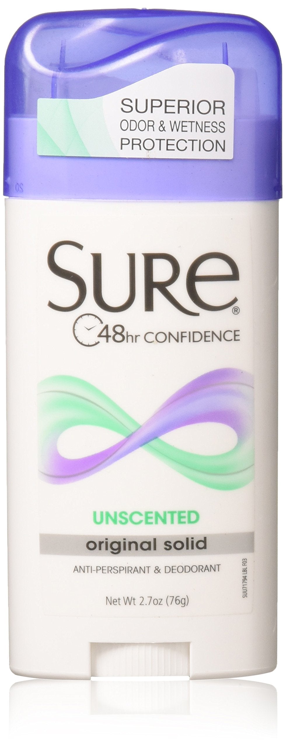 Sure Original Desodorante barra sólida sin fragancia ofrece protección diaria.