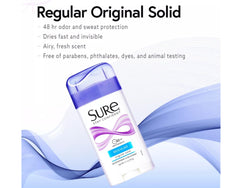 Sure desodorante sólido textura cremosa, primer plano, destaca suavidad.
