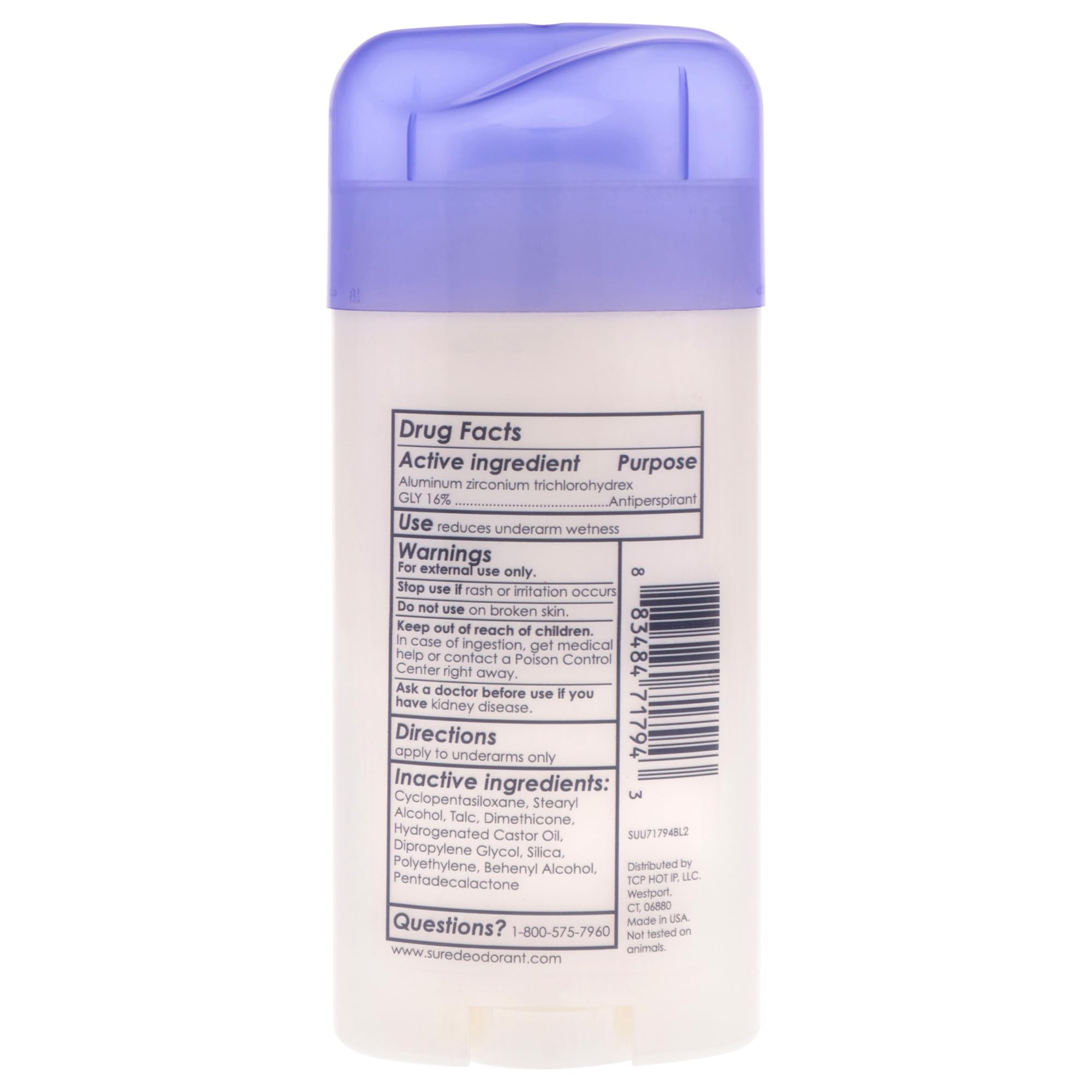 Sure Original Unscented Solid Deodorant packaging with compact, travel-friendly design.