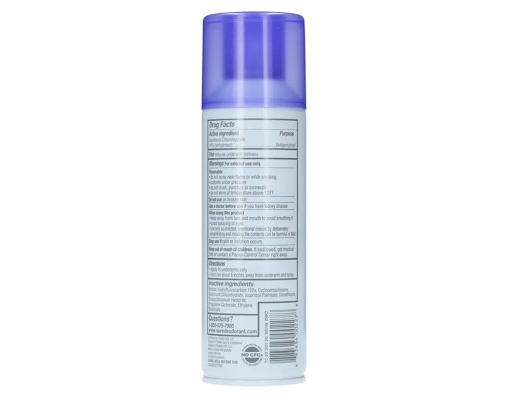 Sure unscented aerosol antiperspirant demonstrating 24-hour odor and wetness defense