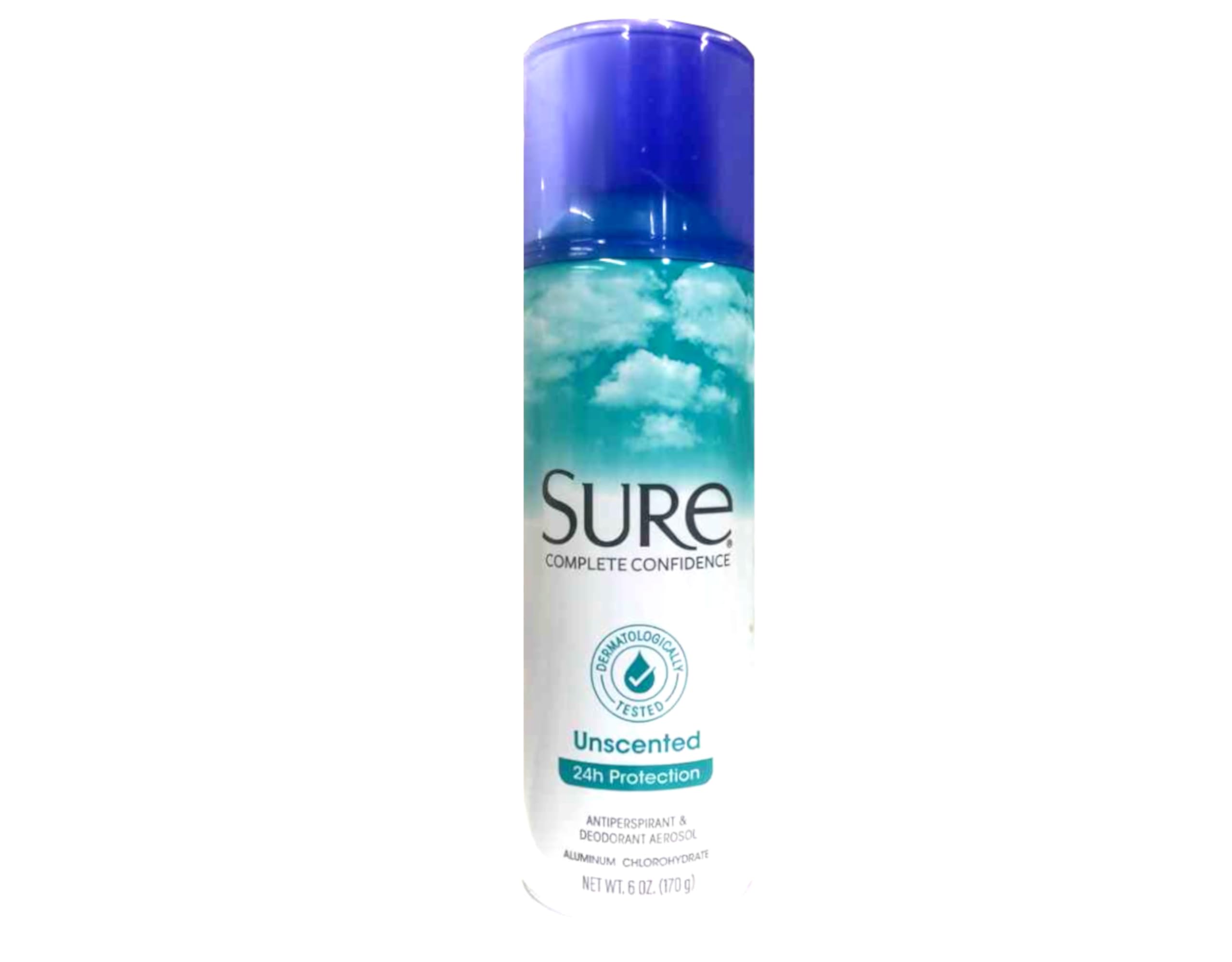 Sure unscented aerosol bottle highlighting fragrance-free protection for all users