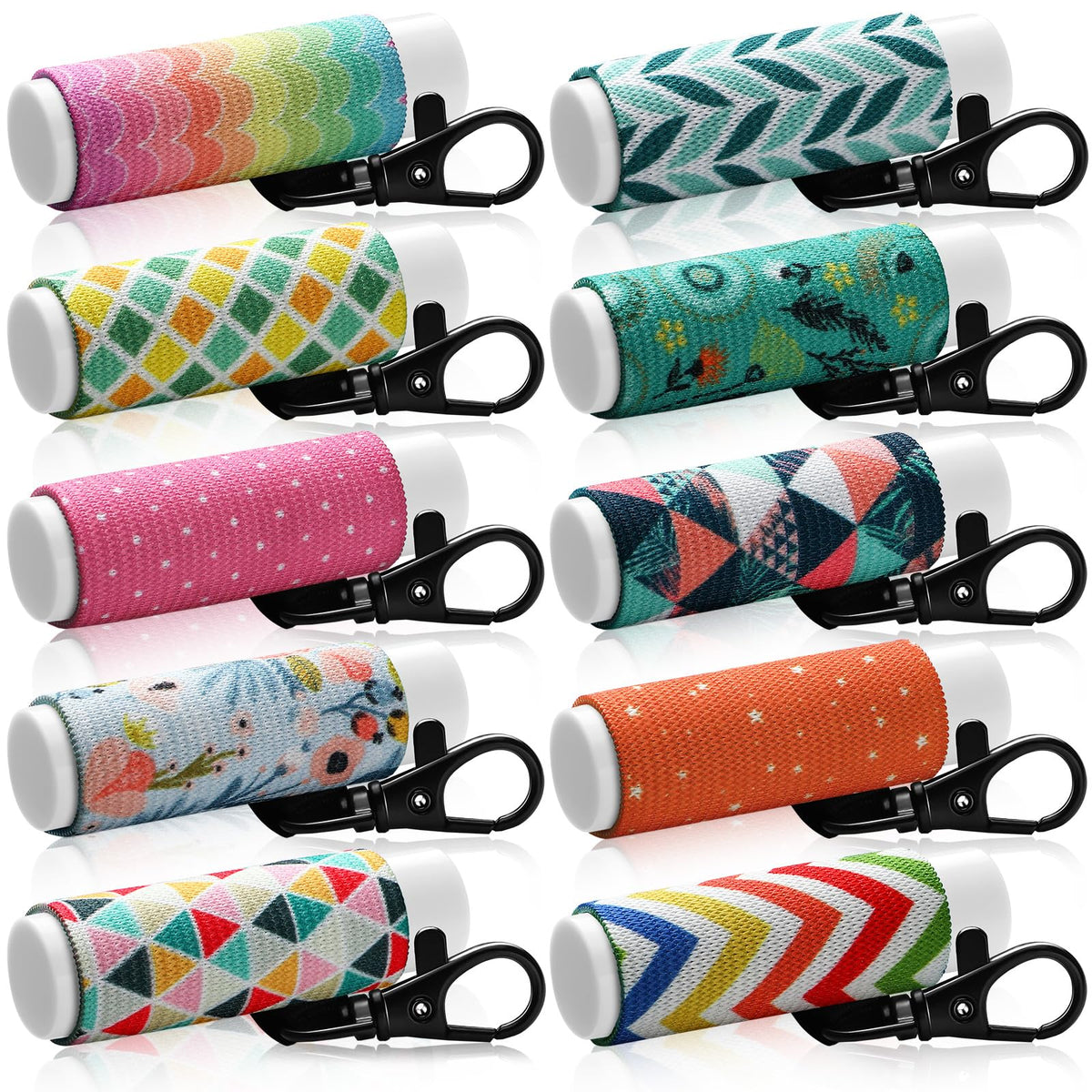 Sureio lip balm holder keychain with floral style attached to a purse for easy access