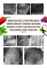 Surface Hair Awaken label close-up highlighting natural ingredients and luxury branding.