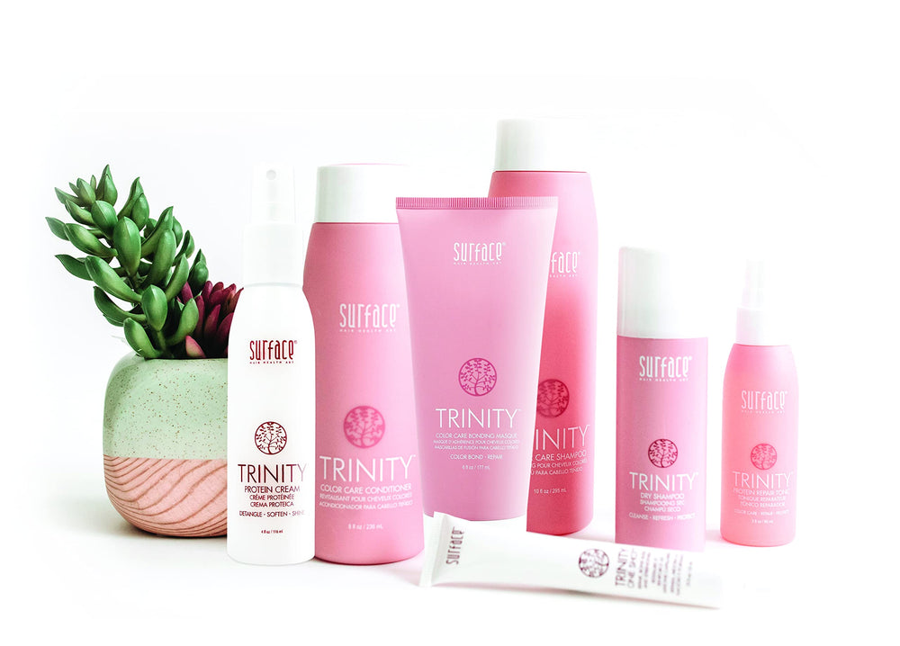 SURFACE Trinity Leave-In applied to damp hair delivers smoothness and flyaway control