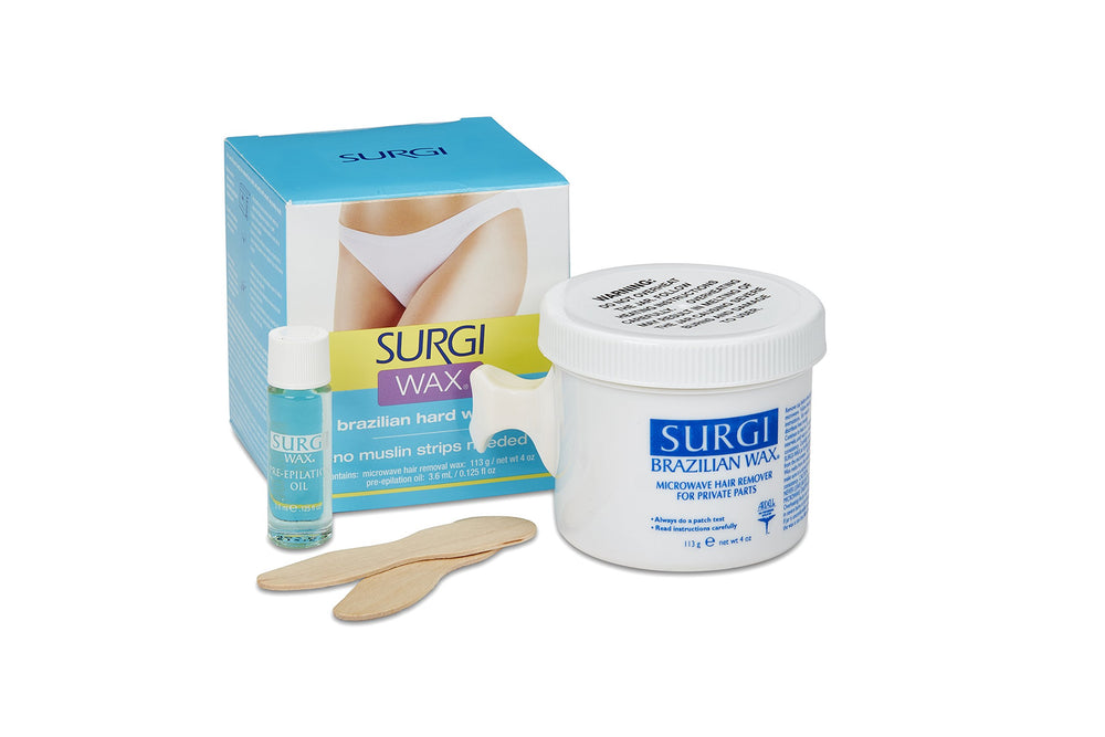 Surgiwax Brazilian waxing guide with step-by-step illustrations for home use.