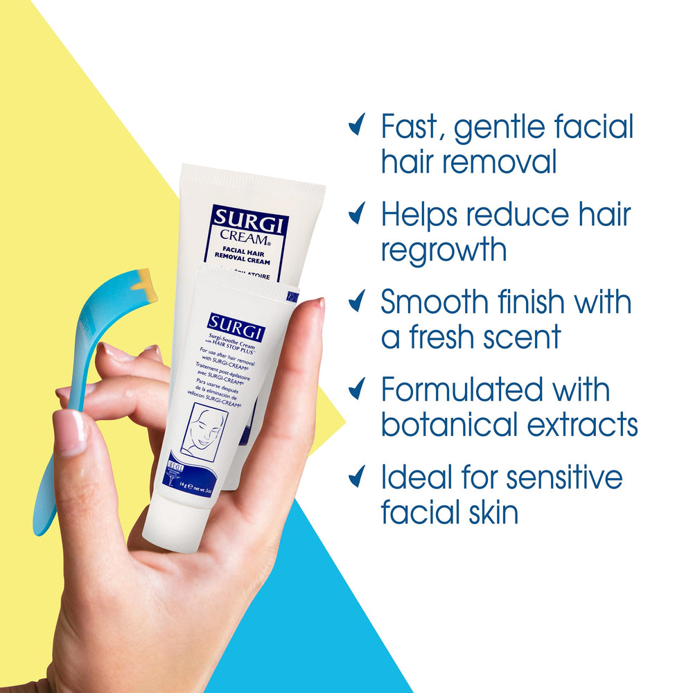 Surgiwax face and neck depilatory use for gentle removal.