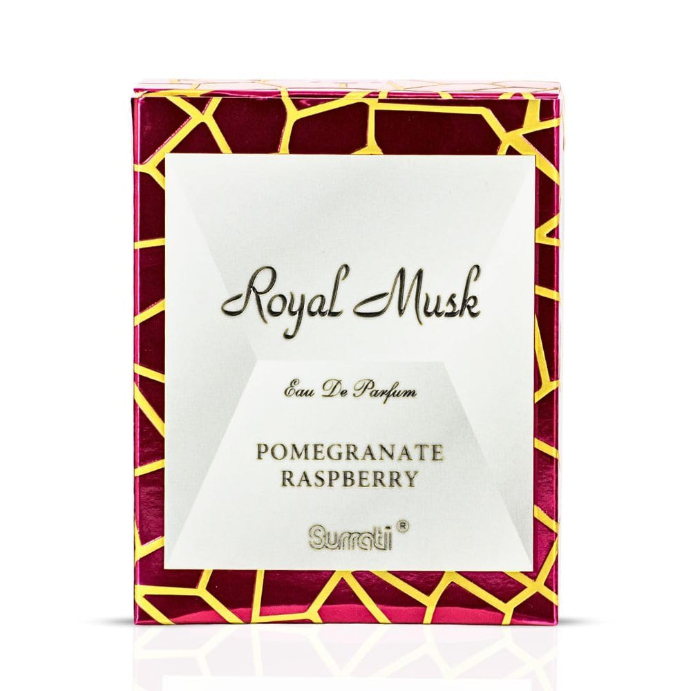 Bottle angled shot of Surrati Royal Musk Pomegranate Raspberry EDP