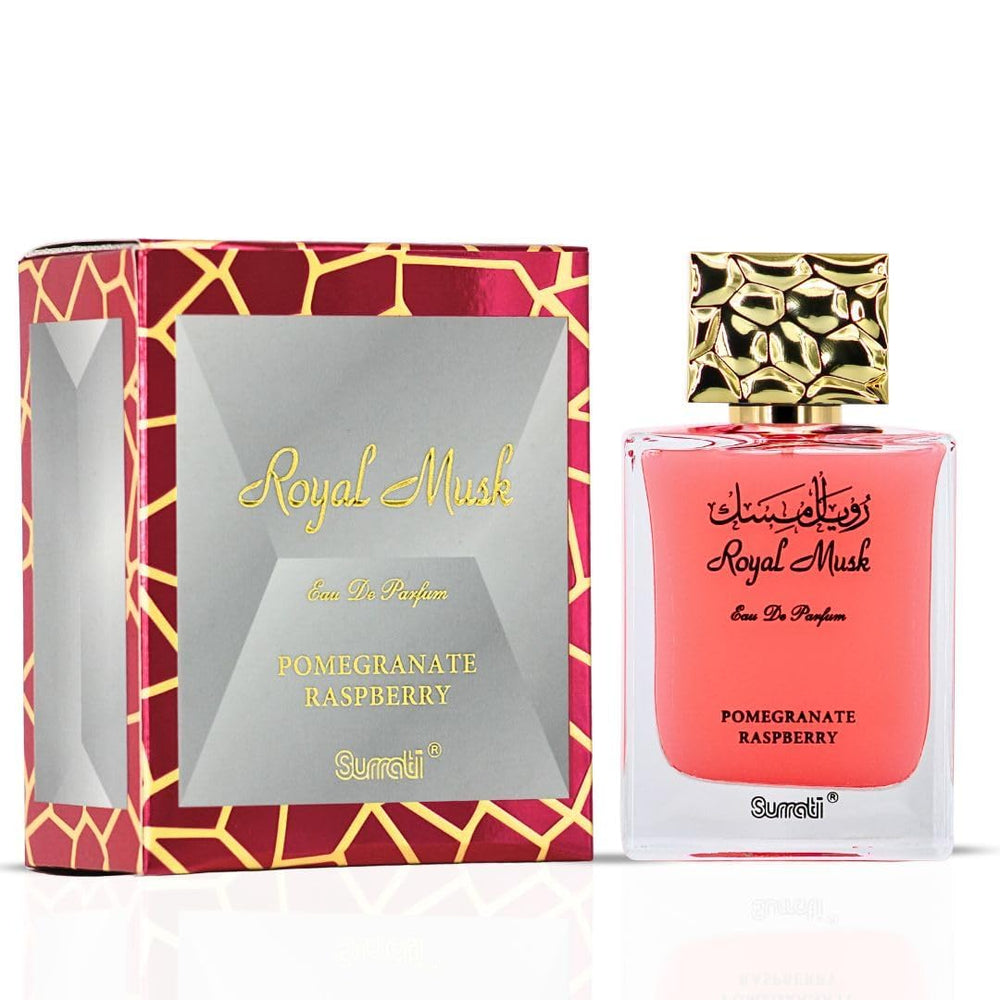 Surrati Royal Musk Pomegranate Raspberry EDP bottle with elegant 100ml design for daily allure