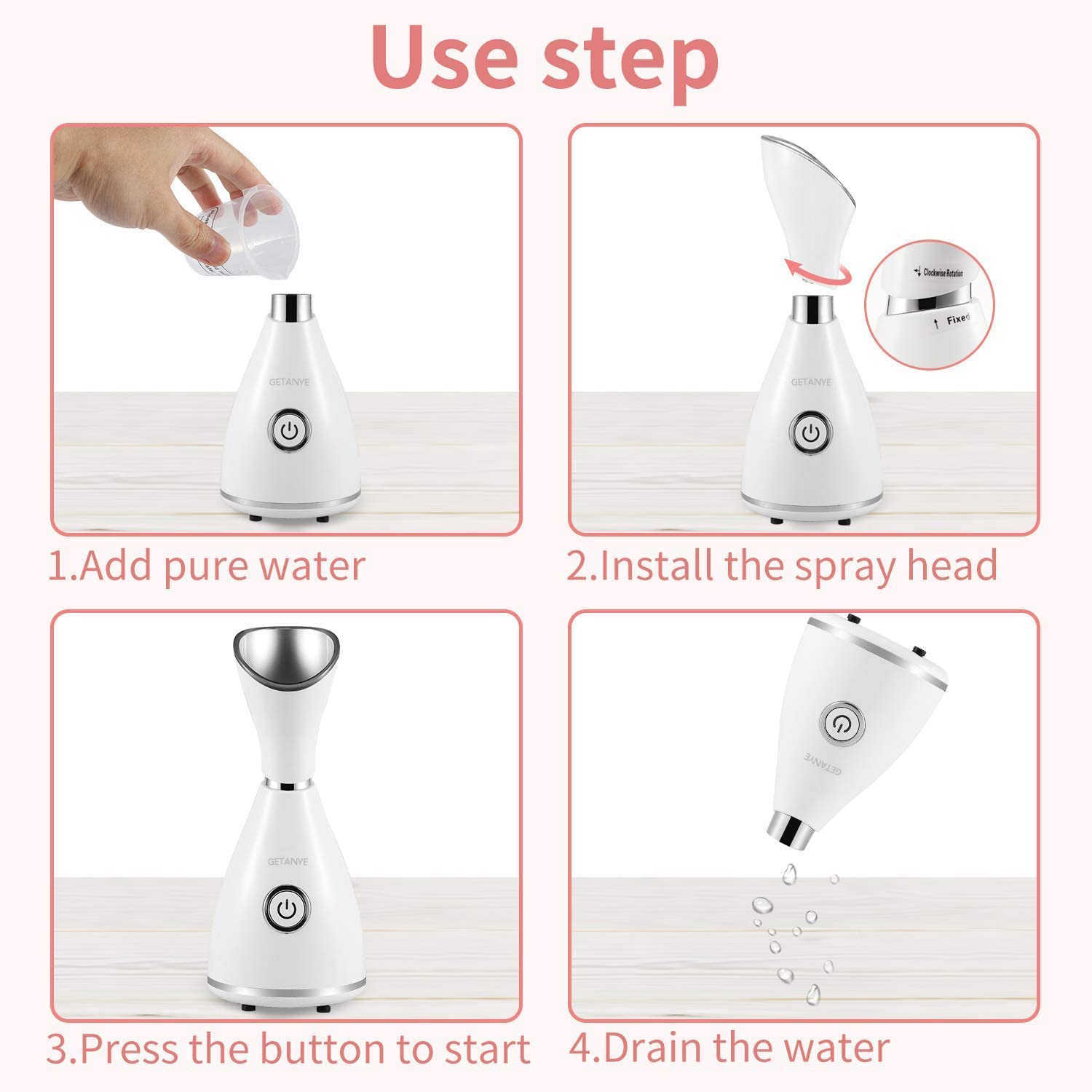 Surwit GETANYE steamer with hair band and kit for tidy use.