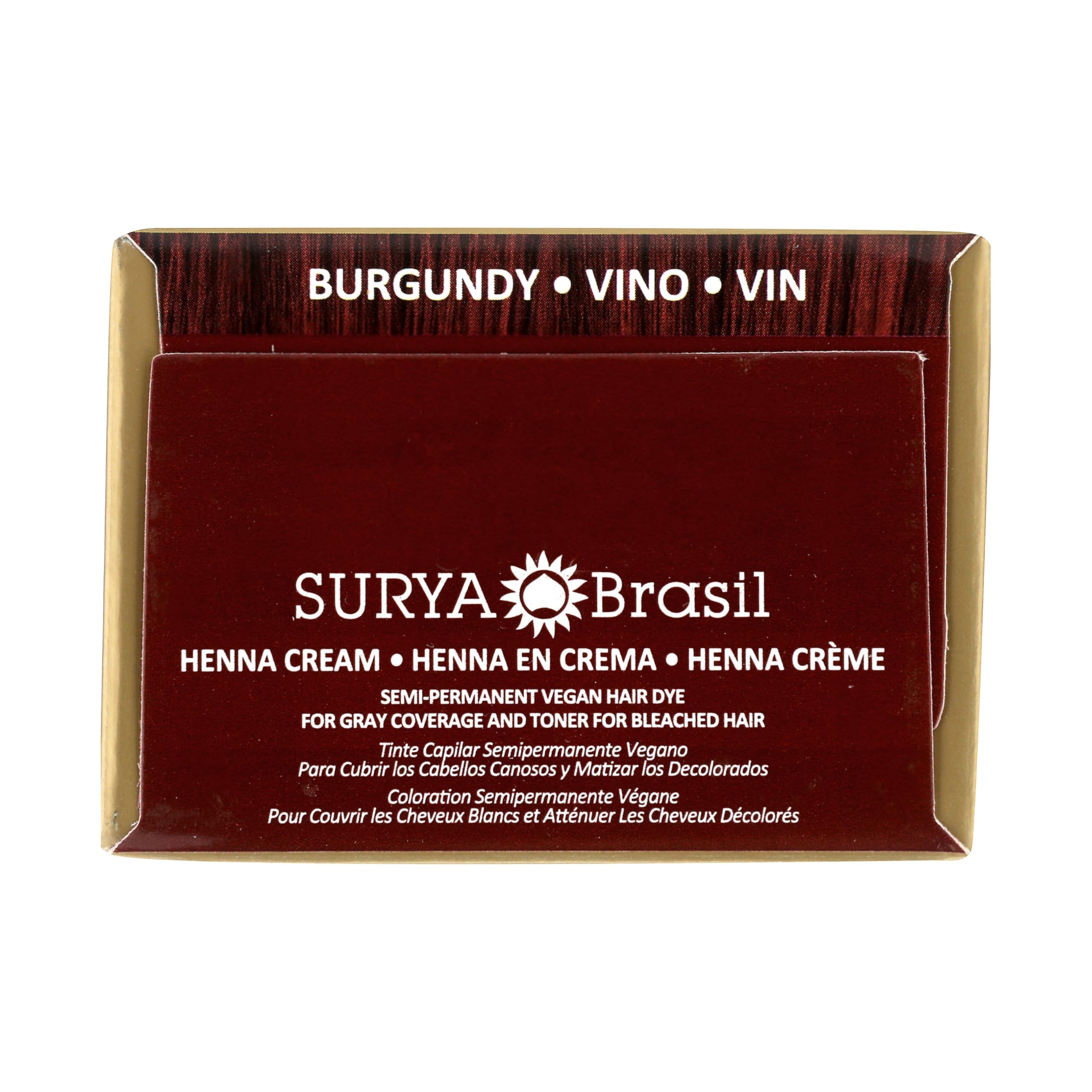 Surya Brasil Henna Cream Burgundy before-after shows color change.