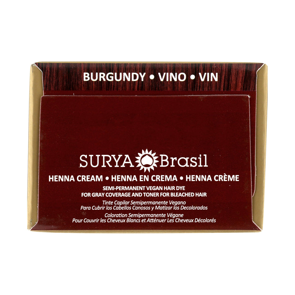 Surya Brasil Henna Cream Burgundy before-after shows color change.