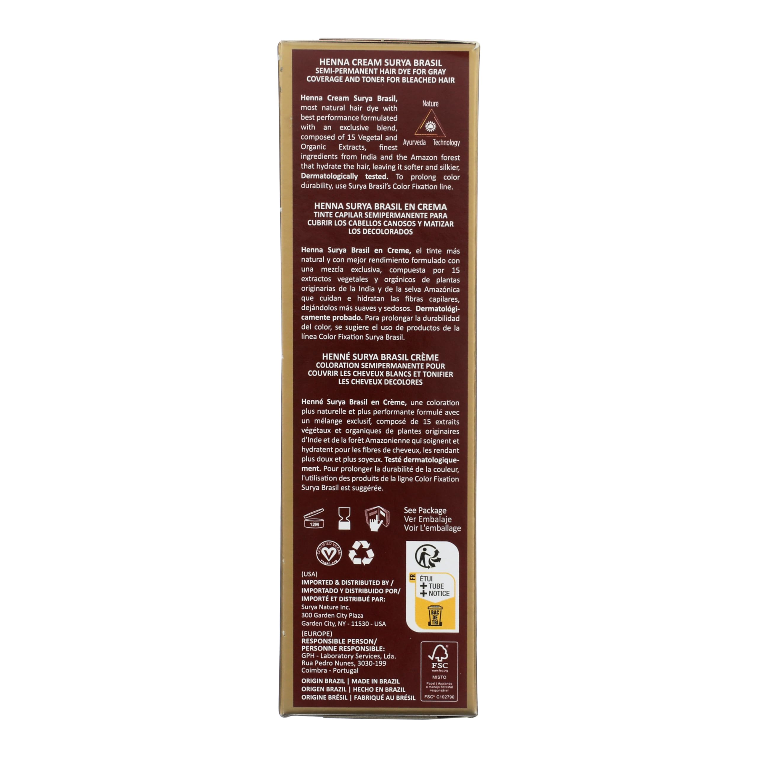 Surya Brasil Henna Cream Chocolate applied to hair for natural color deposit.