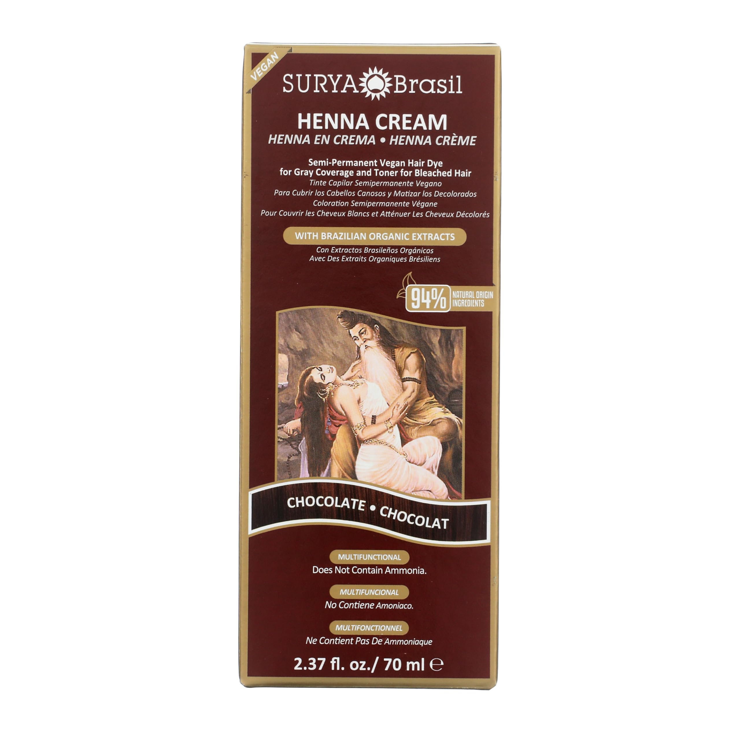 Surya Brasil Henna Cream Chocolate bottle—ready-to-use color for hair.