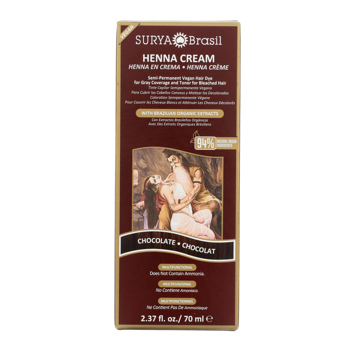 Surya Brasil Henna Cream Chocolate bottle—ready-to-use color for hair.