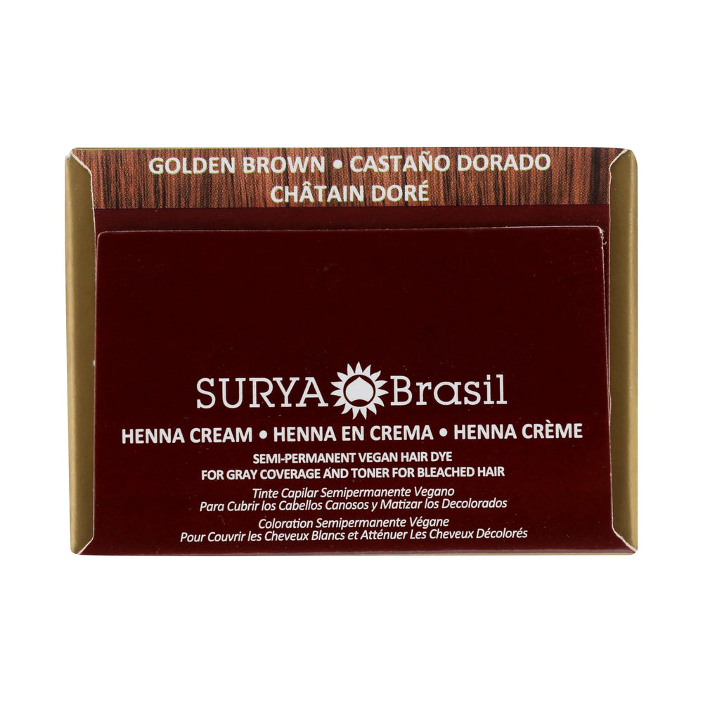 Final golden brown result from Surya Brasil Henna Cream on hair
