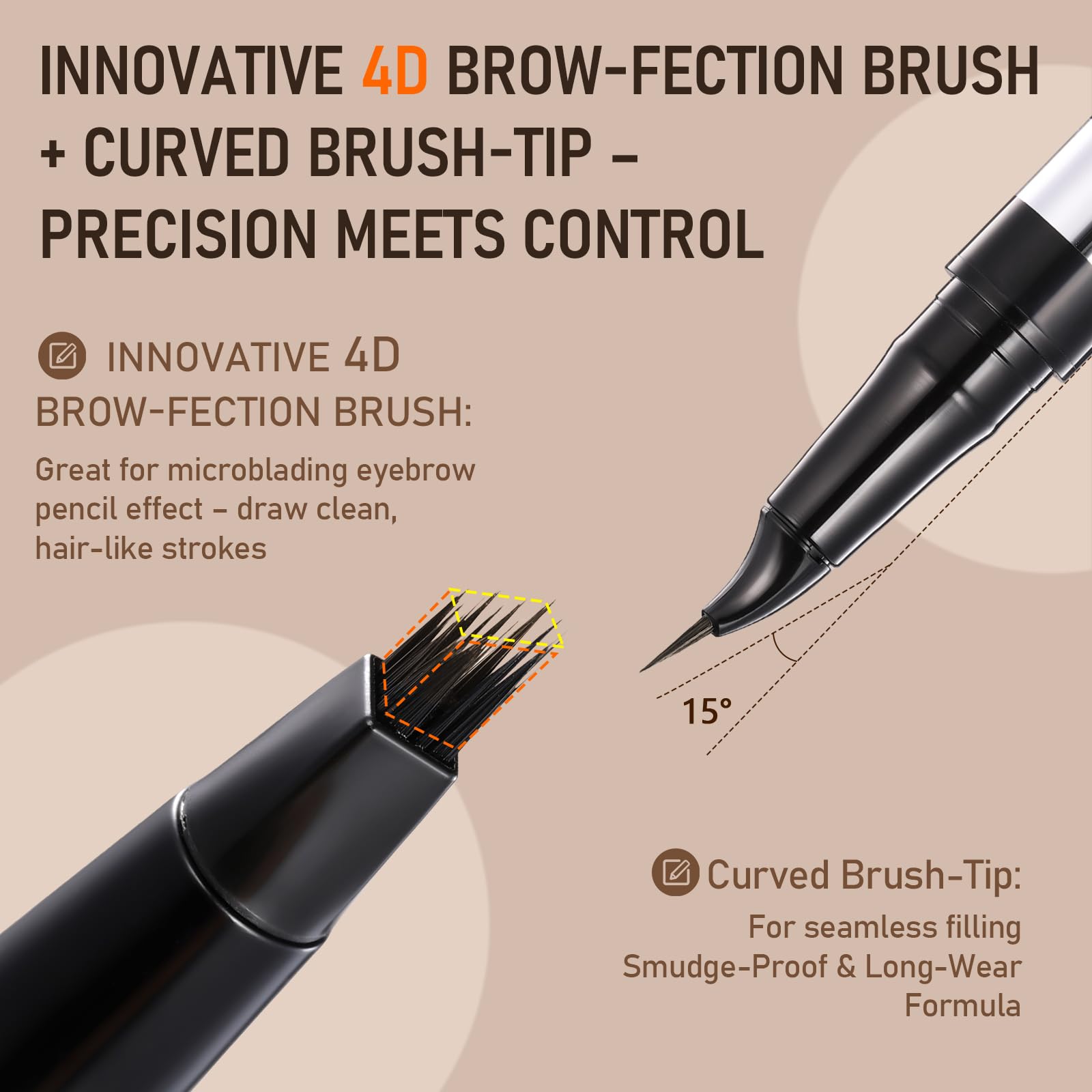 SUSIKEKI Brow Pen punta curva 15° para definición precisa.
