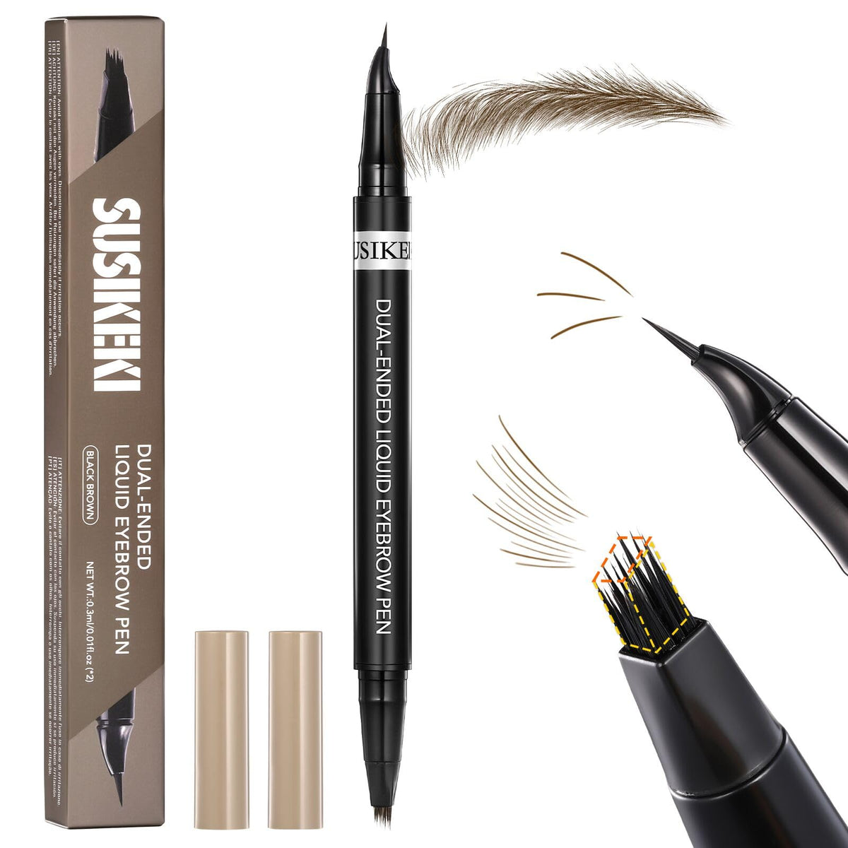 SUSIKEKI lapiz cejas doble extremo para trazos naturales y definición precisa.