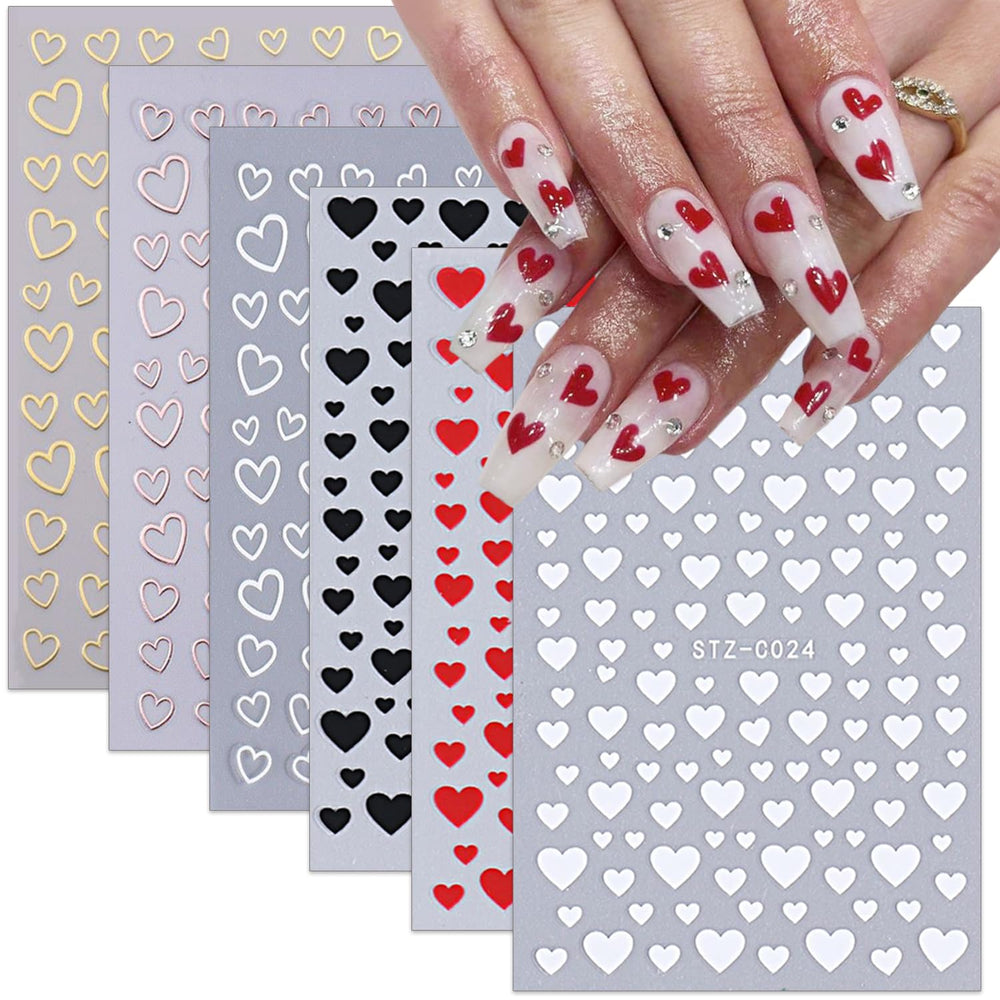 Pegatinas Sutaozhi Corazones 3D rojos y negros para uñas, estilo festivo.