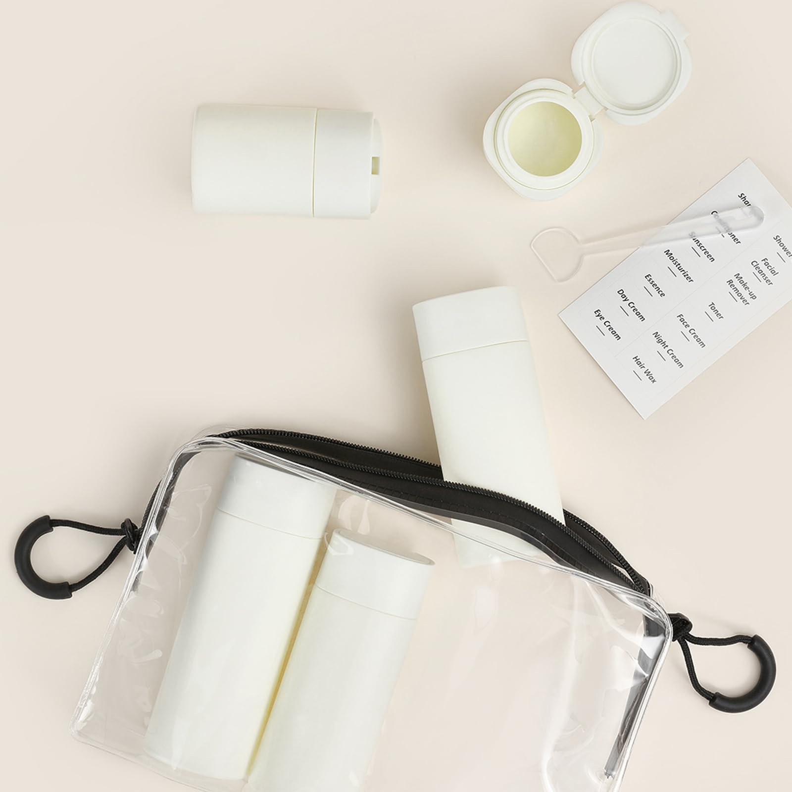 Suteng clear zip bag keeps bottles neatly arranged.