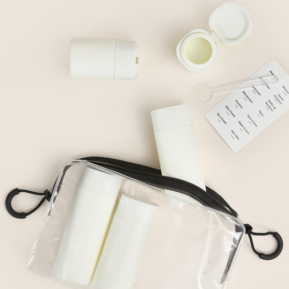 Suteng clear zip bag keeps bottles neatly arranged.