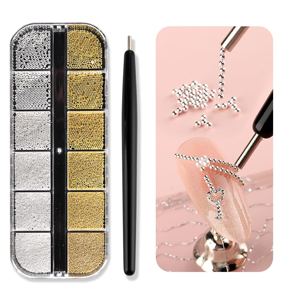 SUTOKAKA cuentas metal uñas oro micro caviar para relieves 3D en uñas