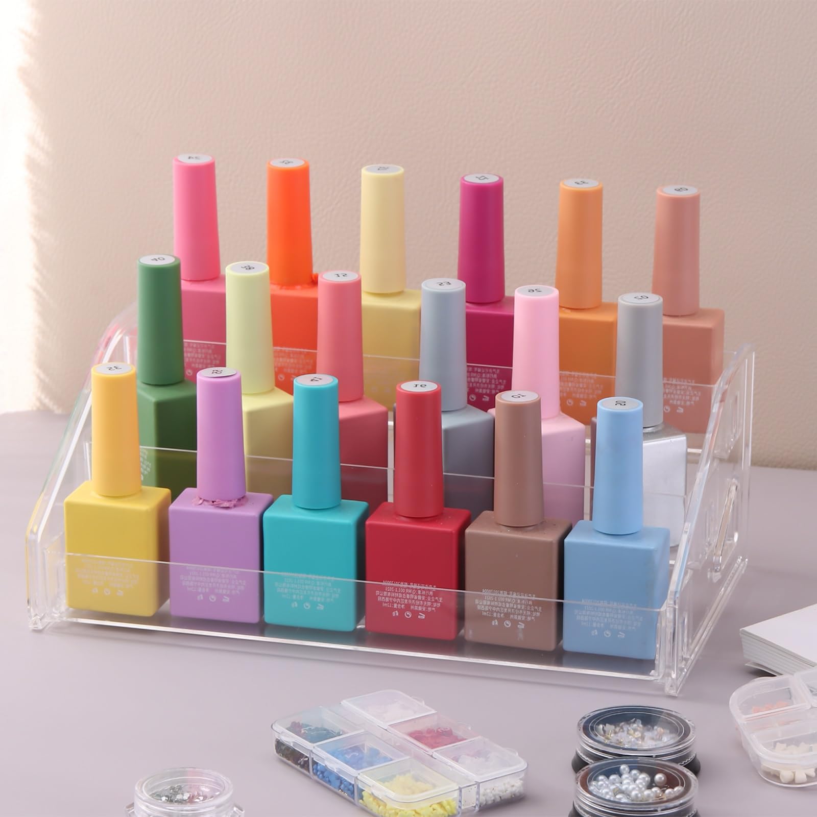 SUTOKAKA clear eyeglasses display holds frames neatly for quick selection.