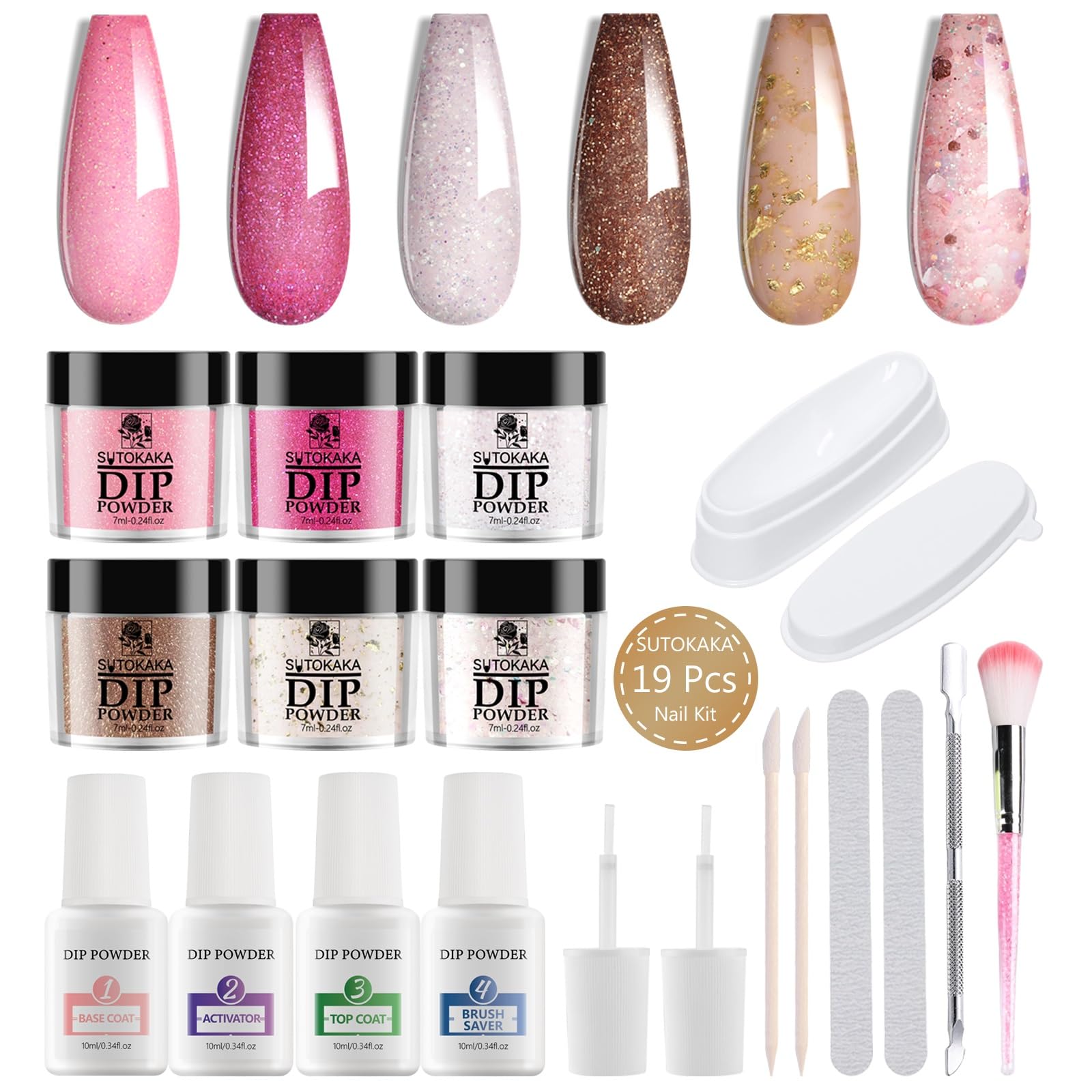 SUTOKAKA kit de inmersión polvo uñas 6 colores, para manicura duradera en casa.